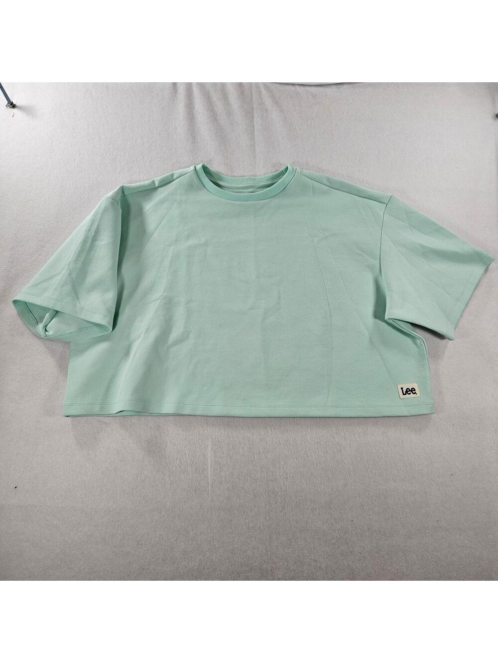 Lee Womens Green Cropped Sweat Shirt Medium Loose Fit Boxy Logo Patch